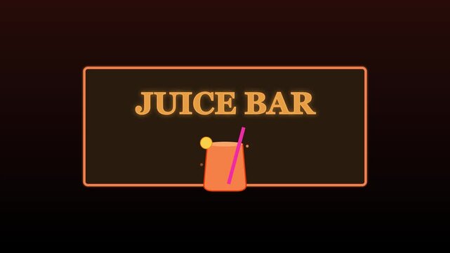 Juice bar neon sign animation with refreshing cocktail for tropical cafe and restaurant branding 4k refreshing drink
