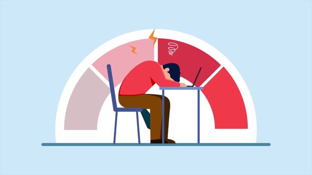 Mental fatigue from unhealthy technology use. Digital Stress concept. Full length Icon animation illustration. High quality&nbsp;4k&nbsp;footage