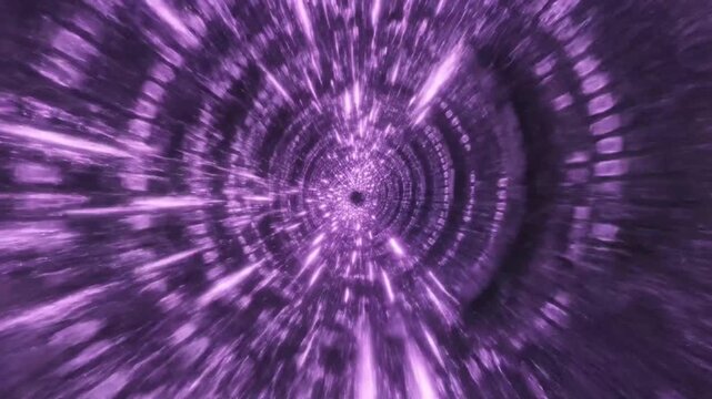 Abstract purple tunnel of light with motion blur and futuristic vortex.