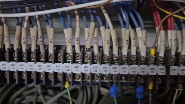 The junction box has numerous wires secured neatly with screws.