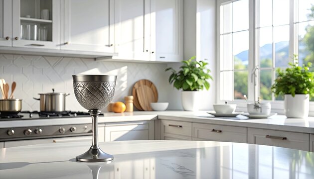 Elegant Silver Goblet in Bright Modern Kitchen