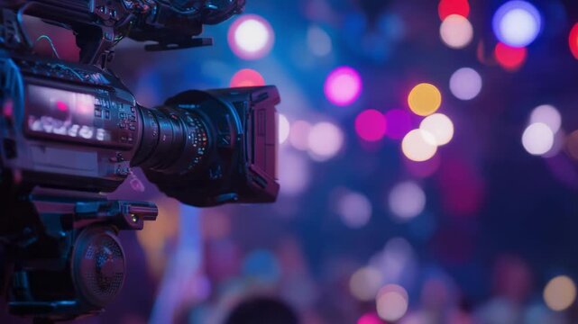 Vibrant live event with dazzling colorful lights and energetic crowd capturing festive atmosphere
