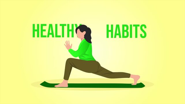 Fitness workout building strong healthy habits. Healthy Habits day concept. Full length Icon animation illustration. High quality&nbsp;4k&nbsp;footage