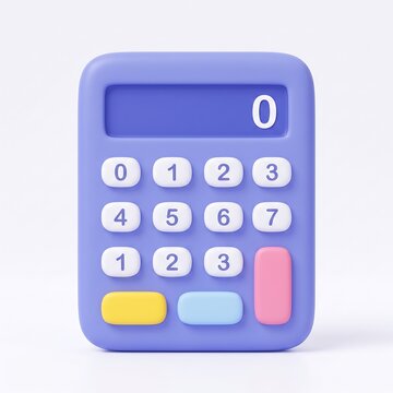 3D icon of a simple purple calculator for finance and math with calculator accounting business calculation