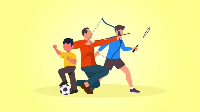 Friends exercising together for active lifestyle. Healthy Habits day concept. Full length Icon animation illustration. High quality&nbsp;4k&nbsp;footage
