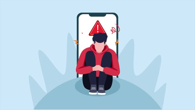 Person experiencing burnout from excessive screentime. Digital Stress concept. Full length Icon animation illustration. High quality&nbsp;4k&nbsp;footage