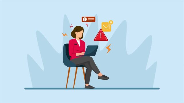 Office worker struggling with digital distractions. Digital Stress concept. Full length Icon animation illustration. High quality&nbsp;4k&nbsp;footage