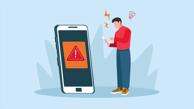 Smartphone warning causing digital anxiety symptoms. Digital Stress concept. Full length Icon animation illustration. High quality&nbsp;4k&nbsp;footage