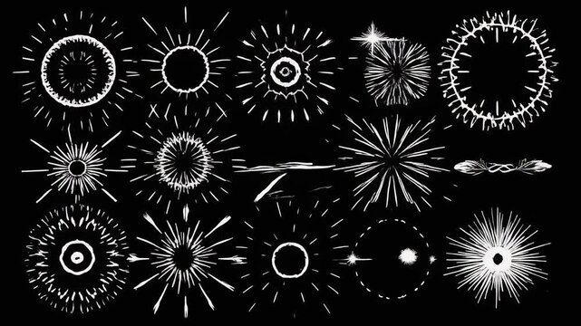 Set 2 of line effects animation &mdash; including pop and move around the frame, circle burst rays