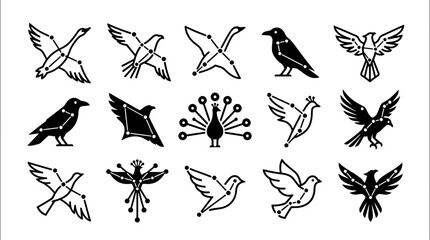 Minimalist bird constellation icons set in flat vector style © Mafaat
