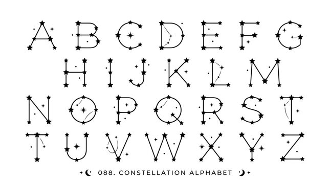 Minimalist constellation alphabet set celestial star font vector