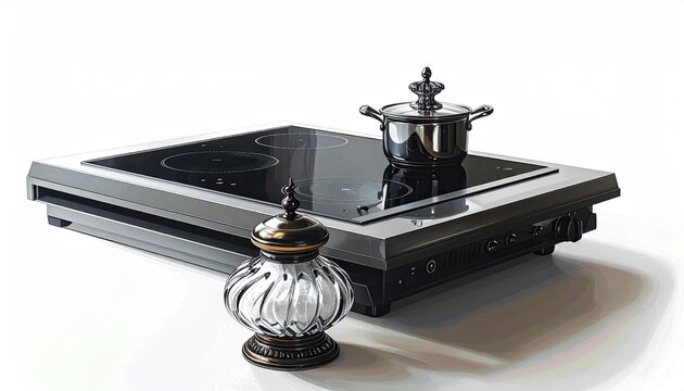 Modern Electric Induction Cooktop with Steel Pots
