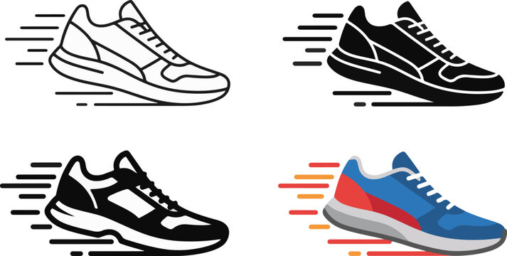 Running Shoes and Sports Footwear Icon Set, Athletic Sneakers, Fitness Training, Jogging and Active Lifestyle Vector Collection