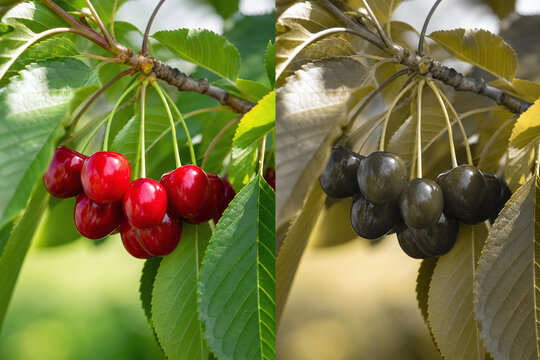 Cherries in normal and protanopia color comparison