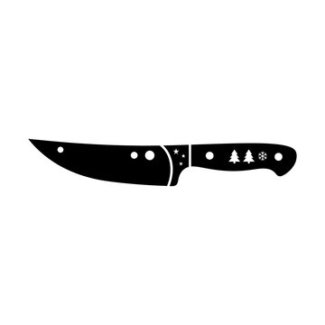 Sharp kitchen knife with Christmas tree handle pattern.