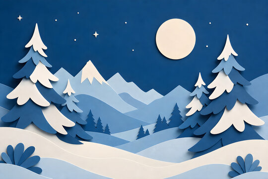 Paper cut snowy forest
