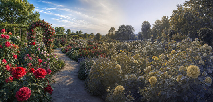 Rose garden panorama with protanopia color vision shift