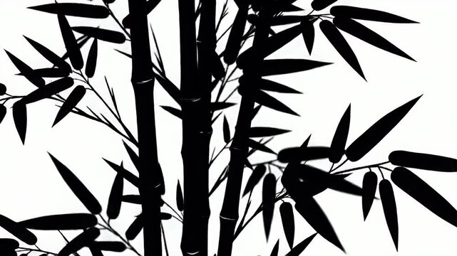 Animated black bamboo stalks and leaves with a clean white background motion graphic, oriental plant