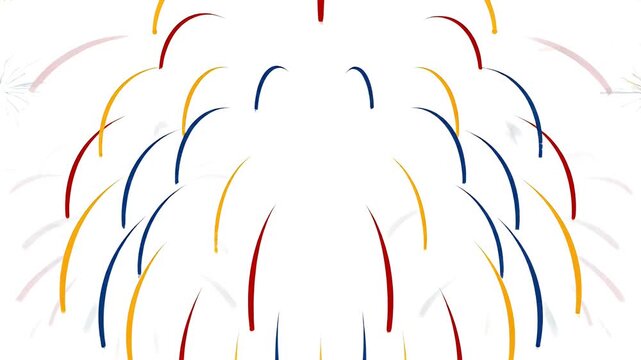 Animation of exploding colorful fireworks bursting in celebration against white background, festive event