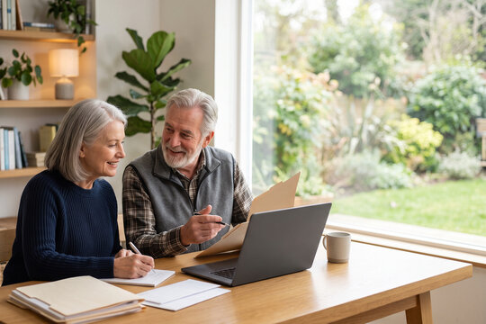Senior Couple Using Laptop Together for Online Communication at Home