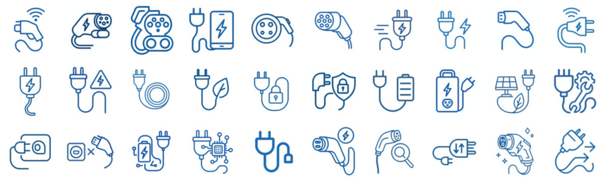 minimalist line art vector blue EV Plug