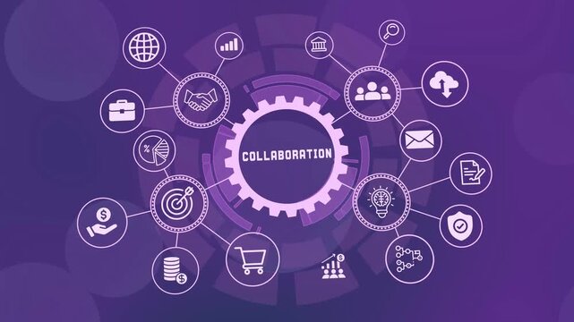 Business collaboration strategy concept with connected teams, shared workflow, partnership development and enterprise cooperation.