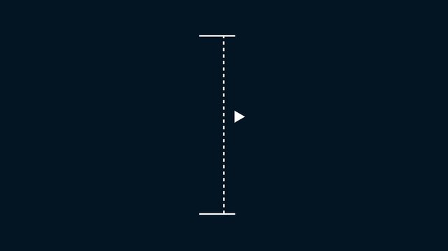 White vertical dotted line measuring height animation.abstract dotted line with right arrow icon on blue screen.alpha channel