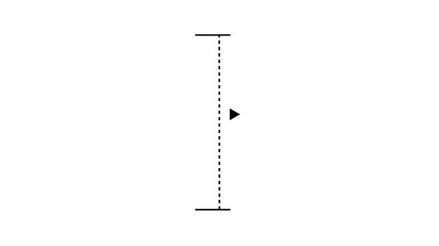 White vertical dotted line measuring height animation.abstract dotted line with right arrow icon on white screen.alpha channel