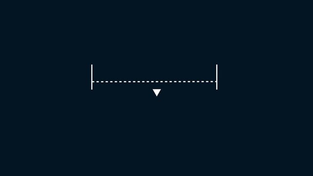 White vertical dotted line measuring height animation.abstract dotted line with down arrow icon on blue screen.alpha channel