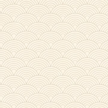 Seigaiha Wave Pattern: A seamless, repeating pattern of traditional Japanese Seigaiha waves, rendered in subtle cream and beige tones, evoking a sense of calm and continuity.