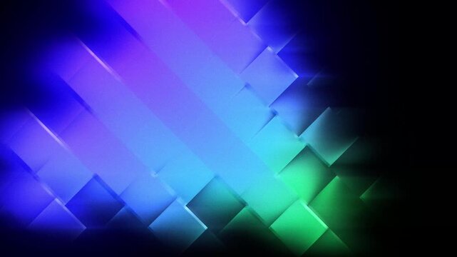 Abstract Motion Background with Glowing Blue and Green Geometric Squares