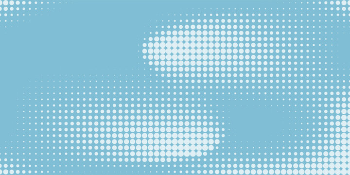 Light Blue halftone background. Digital gradient. Abstract backdrop with circles, point, dots. Dotted pattern. Futuristic panel Vector illustration