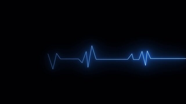  Neon ecg line animation video on black background. Heart beat. Electrocardiogram. One pulse line. ECG heartbeat monitor.
