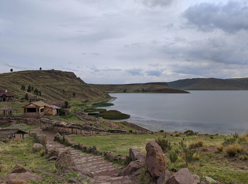 Umayo village and Lake Umayo near the Sillustani Chullpas, Puno, Peru