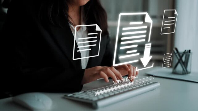 Visual representation of digital document downloading, showing file transfer, data access, and progress status for secure and efficient information retrieval Marrow