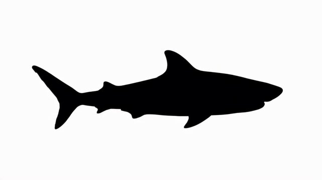 silhouette of a predatory shark swimming in clear blue ocean water, motion graphic