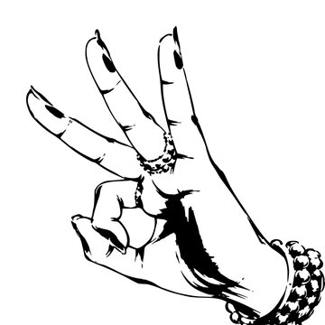 Close up of Bharatanatyam hands in tripataka mudra