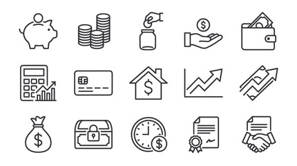 Fototapeta premium Finance business banking and investment outline icons