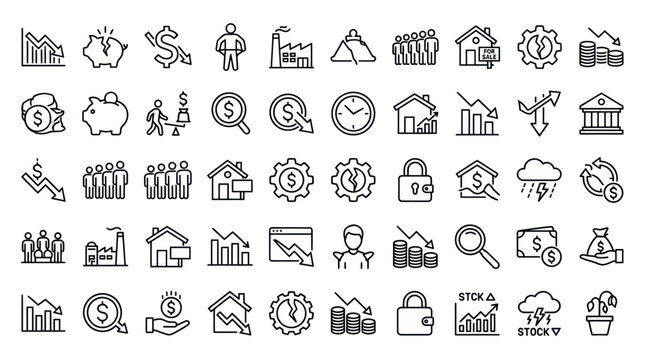 Financial economy and business growth line icon set