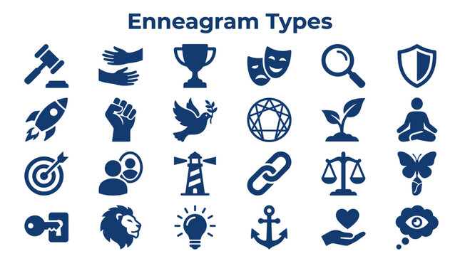 Enneagram Types Icons Collection Representing Personality Traits And Human Behavior For Self Improvement And Personal Growth Concepts