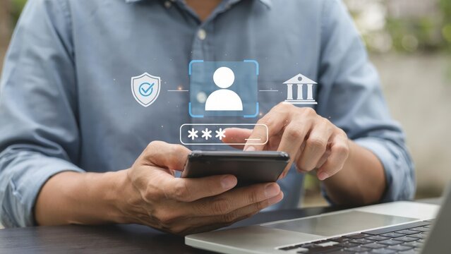 Person using a smartphone for secure banking login and password account protection