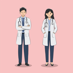 Fototapeta premium Male and Female Doctor Illustration Confident Medical Professionals Standing