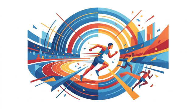 Dynamic runner in colorful abstract motion design.