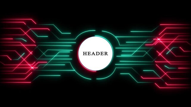 Futuristic Website Header Animation with Neon Red and Green Circuit Board Paths Digital High-Tech Header Background with Glowing Neon Circuitry on Black
