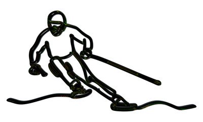 Fototapeta premium Minimalist continuous line drawing of a skier carving down a slope, stylized winter sports athlete silhouette isolated on transparent background