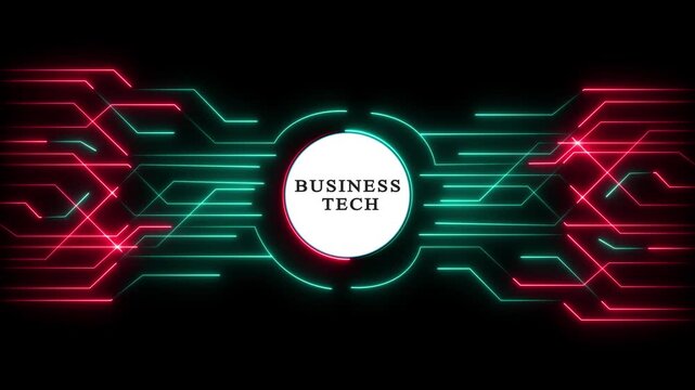 Futuristic Neon Circuit Board Animation with Red and Green Glowing Data Lines Digital High-Tech Connectivity Background with Neon Circuitry and Logo Placeholder