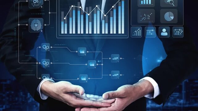 Data flow from database and cloud to processing and analytics dashboards, representing data analysis, automation, insight generation, and digital intelligence Marrow