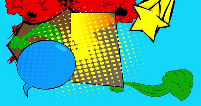 Cartoon background animation, comic book backdrop video. Retro comics pop art design.