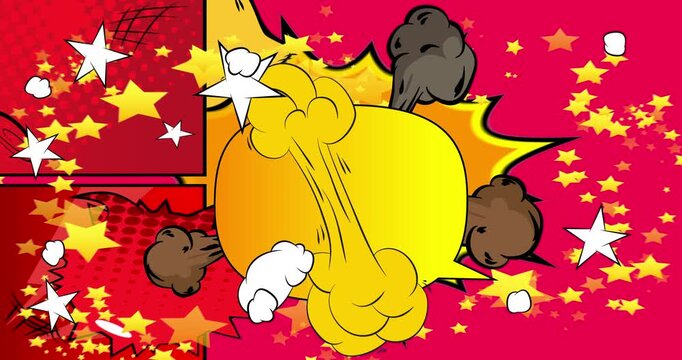 Cartoon background animation, comic book backdrop video. Retro comics pop art design.