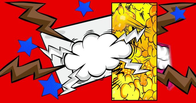 Cartoon background animation, comic book backdrop video. Retro comics pop art design.